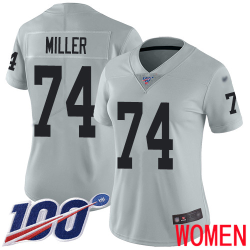 Oakland Raiders Limited Silver Women Kolton Miller Jersey NFL Football #74 100th Season Inverted Jersey